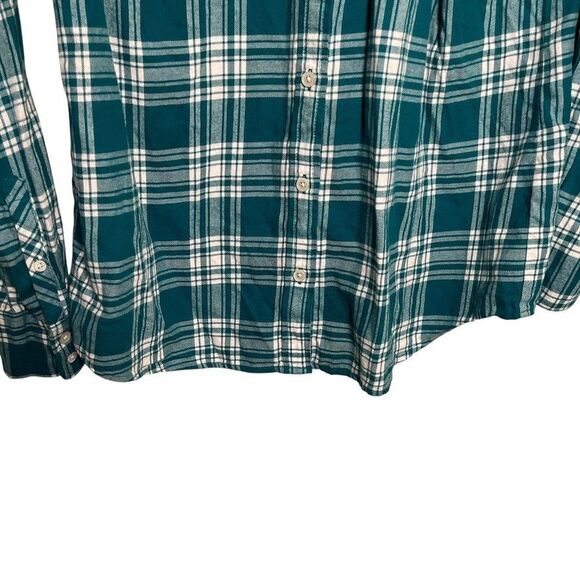 J Crew Flannel Women's Medium Blue Plaid Button Up Shirt Collared Preppy - Picture 3 of 10